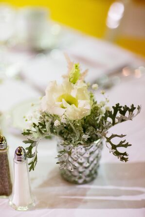 White and Green Centerpiece in Mercury Glass