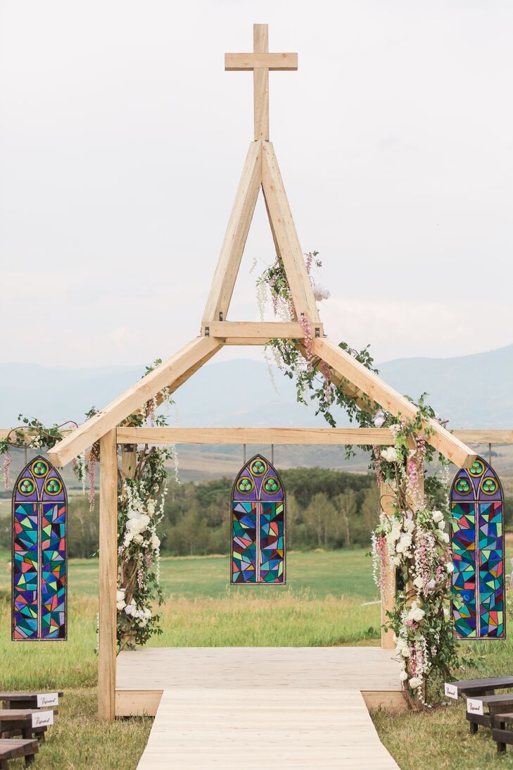 Custom Wood and Stained-Glass Ceremony Arch