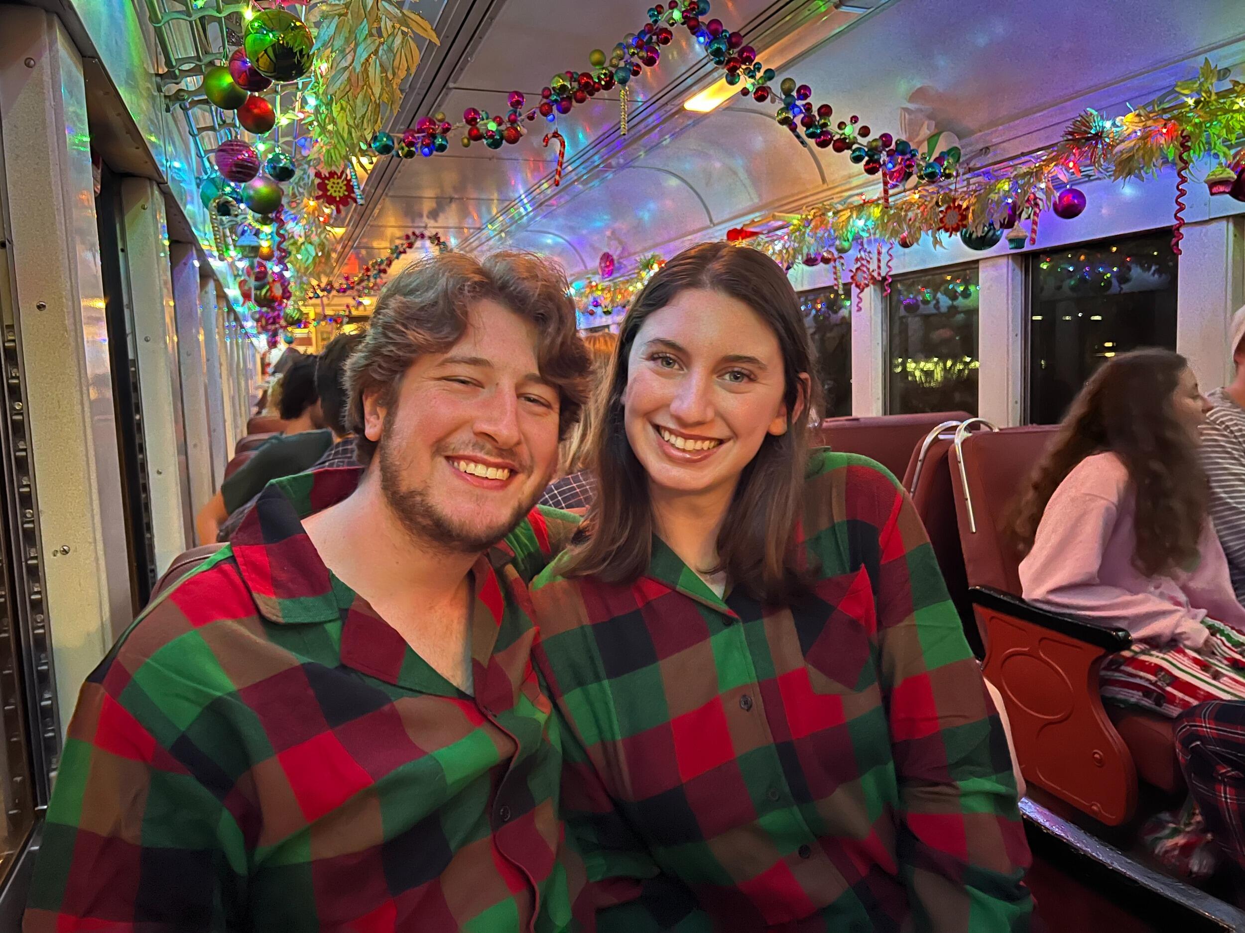 Kelsie made Jack wear matching pajamas for his BYX Date Party on a train!