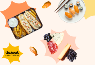 Collage of wedding food trends