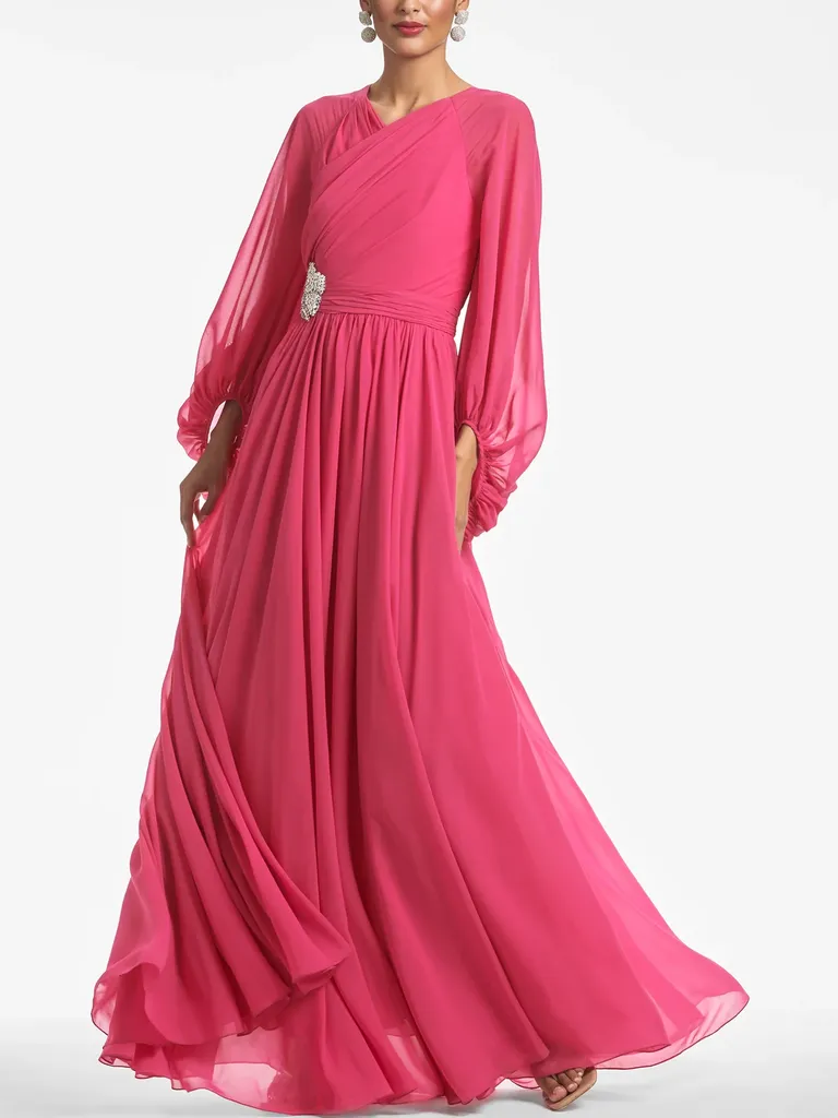 Fuchsia chiffon floor length gown for grandmother of the groom