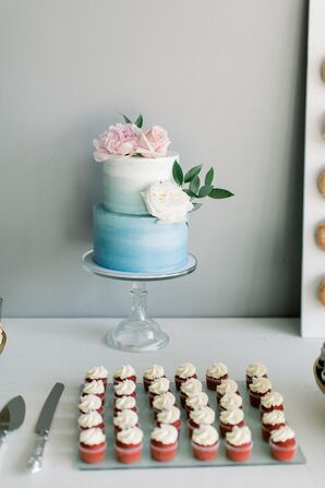 Blue Ombré Cake at Industrial Chic Wedding in Downtown Minneapolis