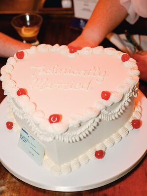 Heart-Shaped Retro Wedding Cake for Elopement, Cherries and Funny Details