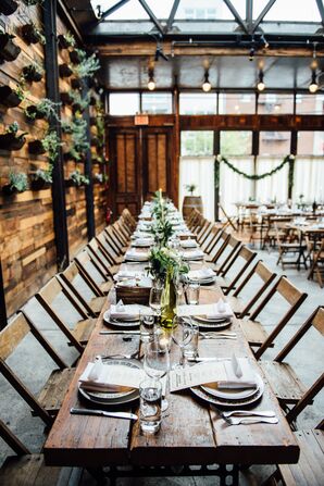 Long Wooden Farm-Style Reception Tables