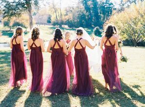 Bridesmaids in Burgundy X-Back Gowns