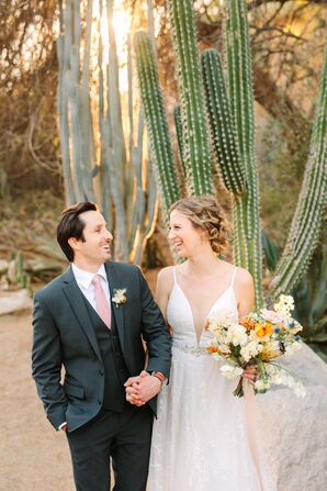 Couple Portrait in Front of Cactus at The Living Desert Zoo and Garden in Palm Desert, California