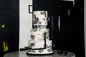 Modern Marbled Black-and-White Wedding Cake