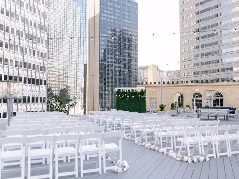 Rooftop ceremony space at The Venue at 400 North Ervay by Boxwood wedding venue in Dallas, Texas