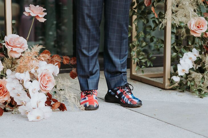 Officiant With Plaid Pants and Shoes With the Union Jack UK Flag