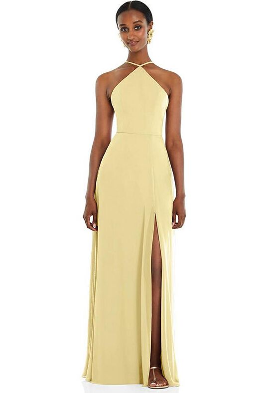 Dessy Group Diamond Halter Maxi Dress with Adjustable Straps - LB035 Halter Bridesmaid Dress - 1