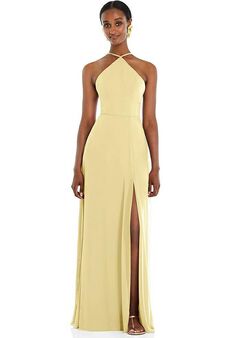 Dessy Group Diamond Halter Maxi Dress with Adjustable Straps - LB035 Halter Bridesmaid Dress