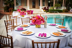 Simple Pink and Orange Outdoor Reception Decor