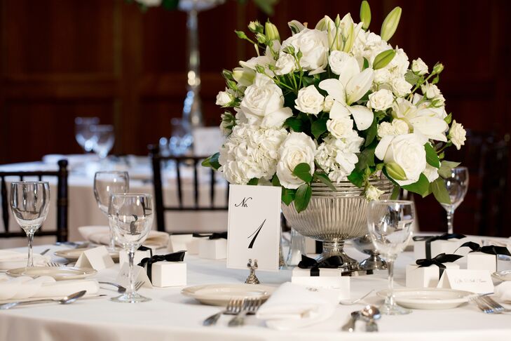 Formal White Rose, Hydrangea and Lily Centerpieces