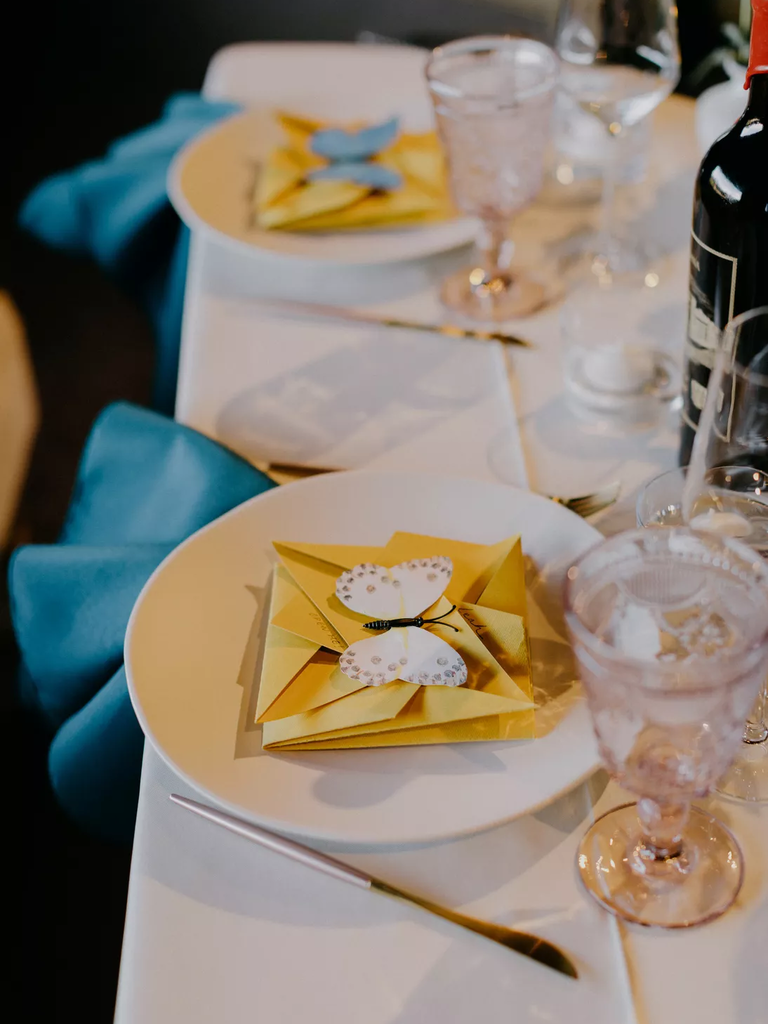 Paper butterfly seating decor, wedding vow renewal ideas