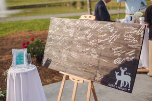 Wood Guest Book With White Deer Illustration