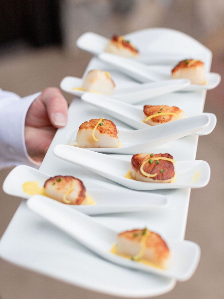 Glass Spoons With Scallop Passed Hors d'Oeuvres