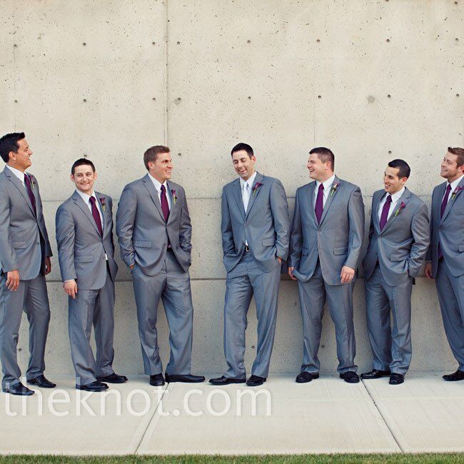 For a contemporary look, the guys all wore pale gray suits. Nate’s silver tie stood out among his groomsmen’s purple ones.