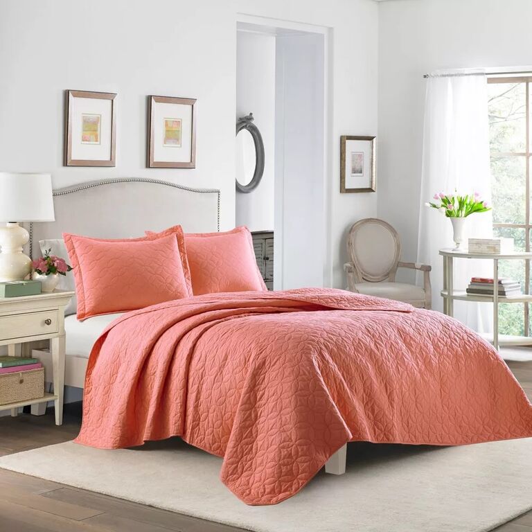 Coral quilt set gift idea for 35th anniversary. 