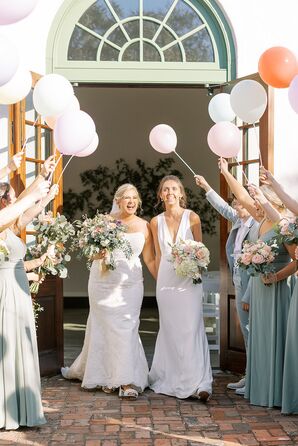 Brides During Recessional With Balloon Exit