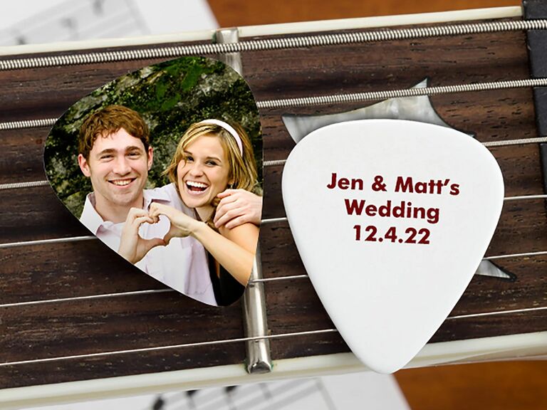 Personalized guitar pick wedding favors