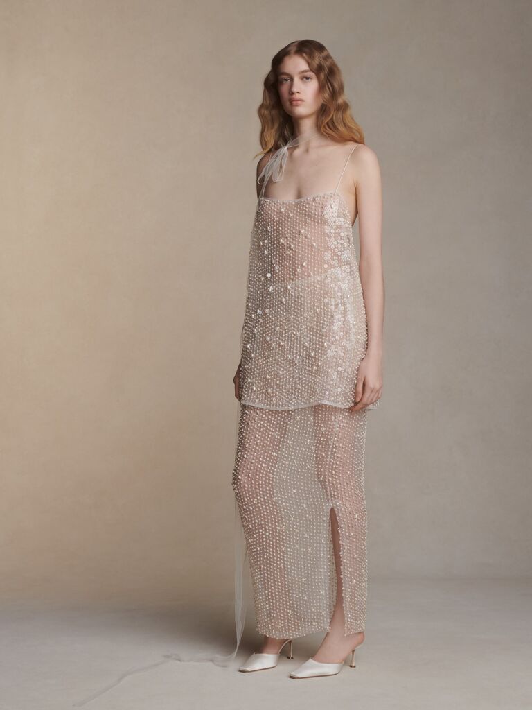 Pearl studded top and skirt set by Danielle Frankel. 