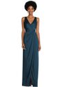 Dessy Group Faux Wrap Whisper Satin Maxi Dress with Draped Tulip Skirt - 6864 V-Neck Bridesmaid Dress - thumbnail - 1