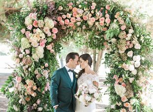 Gina and Curtis transformed The Ranch at Laguna Beach into a lush botanical garden for their late-summer wedding. “We started with a floral pattern fo