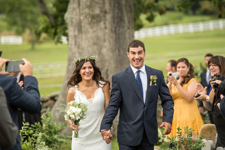 Bride and Groom at Outdoor Recessional on a Horse Farm