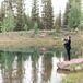 Wedding Guest Fishing in Pond at Martis Camp in Truckee, California