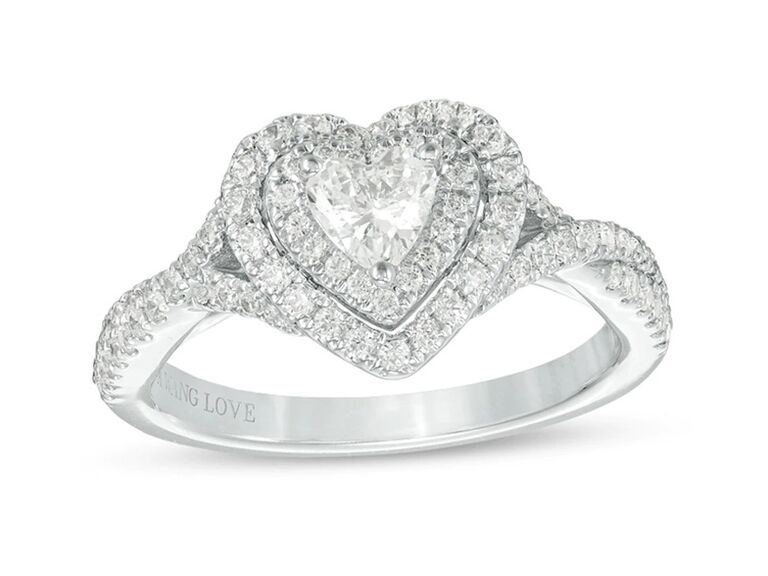 zales vera wang diamond heart shaped engagement ring with heart shaped round diamond double halo and round diamond twist band