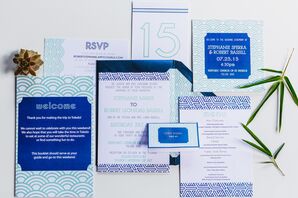 Blue Geometic Wedding Invitation Suite