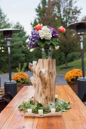 Wood Slabs with Hydrangeas and Roses at Cocktail Hour
