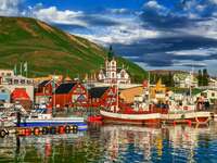 Husavik with traditional colorful houses, Iceland