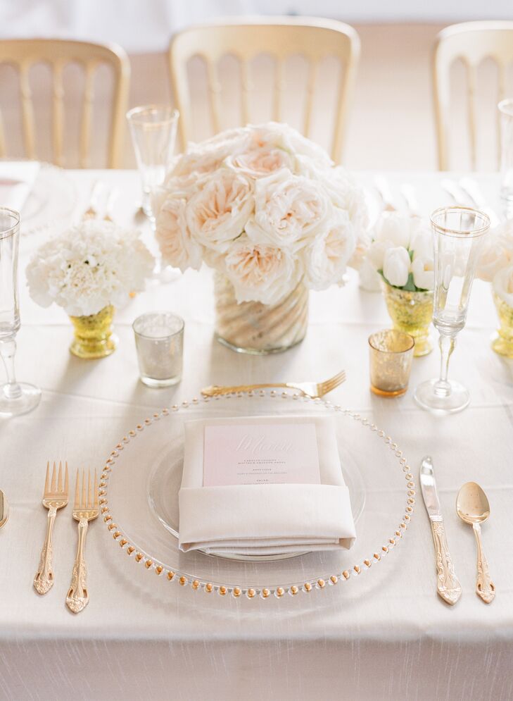 Gold-Beaded Charger Wedding Reception Place Settings