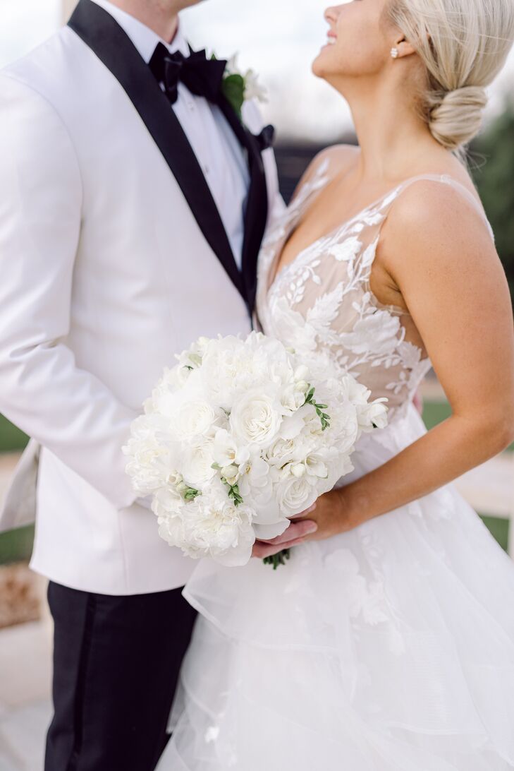 All-White Wedding Bouquet at Knotting Hill Place in Little Elm, Texas