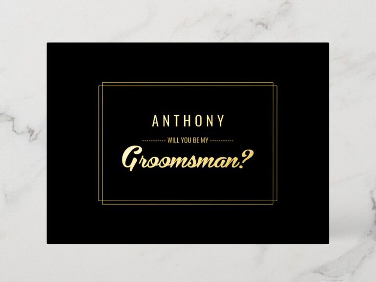 Black and gold foil Will You Be My Groomsman card