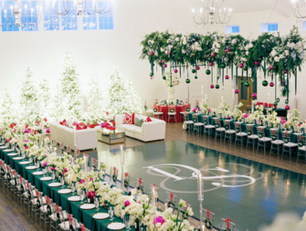 Christmas themed wedding reception space