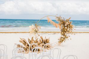Circular Ceremony Arch on Beach with Neutral Tones