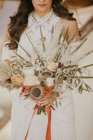 Rustic Desert Bouquet with Roses, Leaves and Dried Flowers