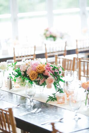 Orange and Pink Floral Centerpiece with Roses and Ranunculus