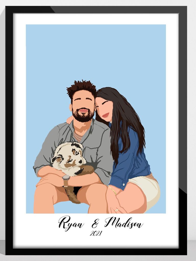 Digital print of a couple and their dog last-minute anniversary gift