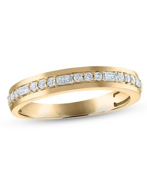 Kay Jewelers Men's Diamond Wedding Band 1/3 ct tw Round & Baguette-cut 10K Yellow Gold Gold Wedding Ring