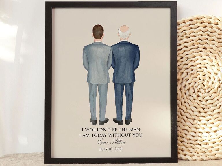 Custom illustration of father and son on wedding day gift for dad