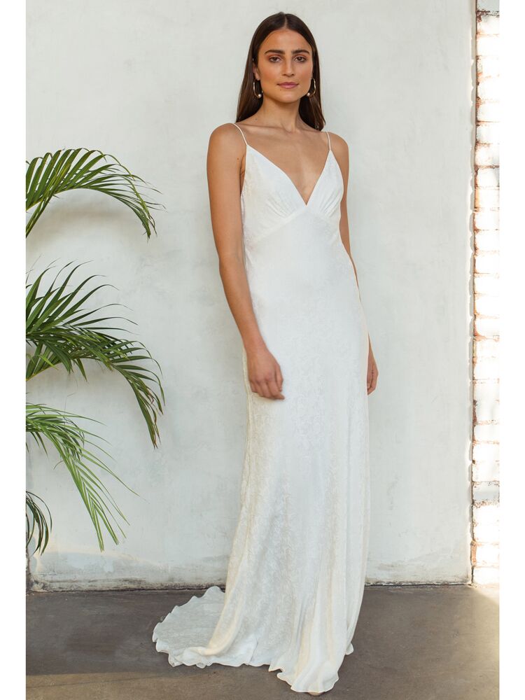 Jenny Yoo Little White Dress satin jacquard slip wedding dress