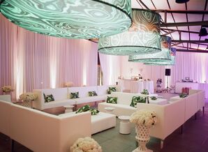 White Lounge Furniture with Modern Light Installation