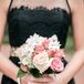 Small Bouquets of Pink Roses with Black Bridesmaid Dresses