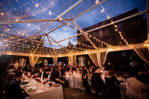 Tented Reception with String Lights at The Foundry in Long Island City