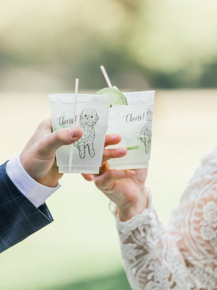 plastic cups with dog illustrations 