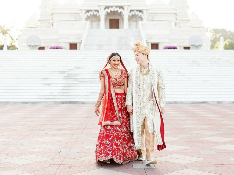 Couple walking and laughing together