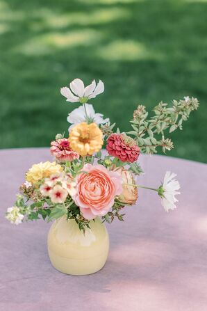 Centerpiece With Zinnias and Roses